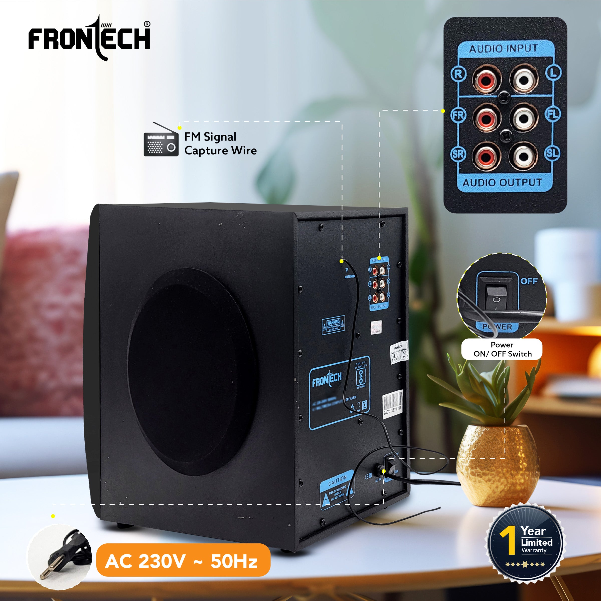 Frontech 40W Bluetooth 5.0 Multimedia Speaker| Powerful Bass | 2.1 Channel | Surround Sound System | USB | AUX | FM Radio | Wireless Remote Control for Home & Office (SW-0144) Frontech 40W Bluetooth 5.0 Multimedia Speaker| Powerful Bass | 2.1 Channel | Surround Sound System | USB | AUX | FM Radio | Wireless Remote Control for Home & Office (SW-0144)
